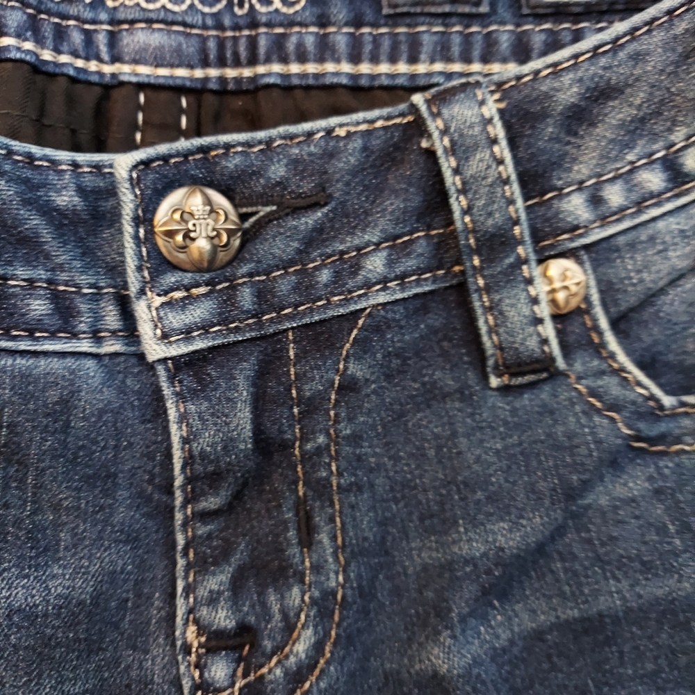 Miss Me 26 x 29 blue Bling Embroidered  Denim Boot cut Jeans - Picture 7 of 7